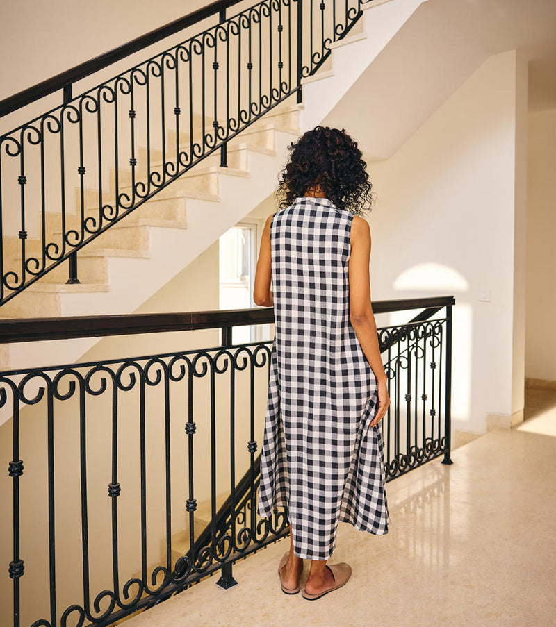 The Checkered Soul Dress cotton by Khara Kapas in black for women in Singapore