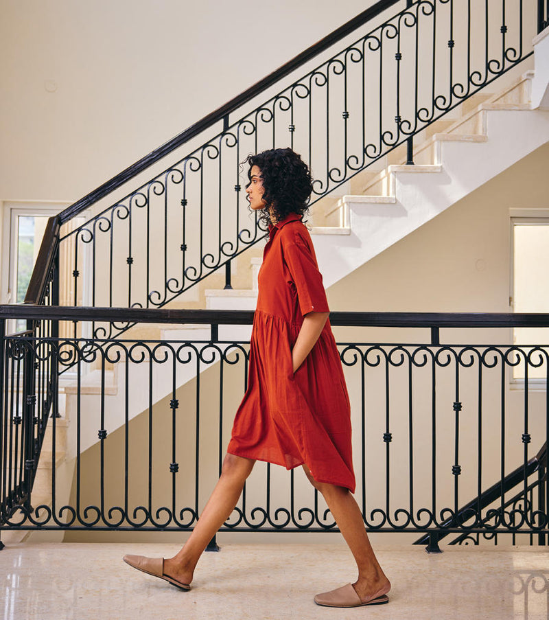 The Sonder Dress cotton by Khara Kapas in rust for women in Singapore