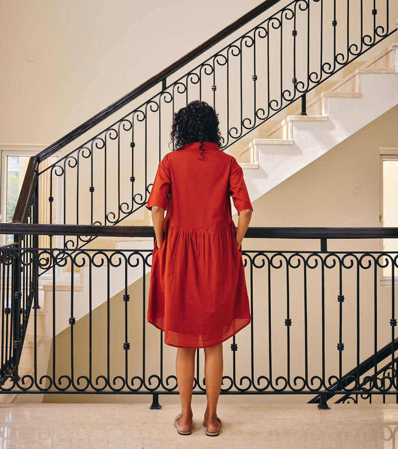 The Sonder Dress cotton by Khara Kapas in rust for women in Singapore