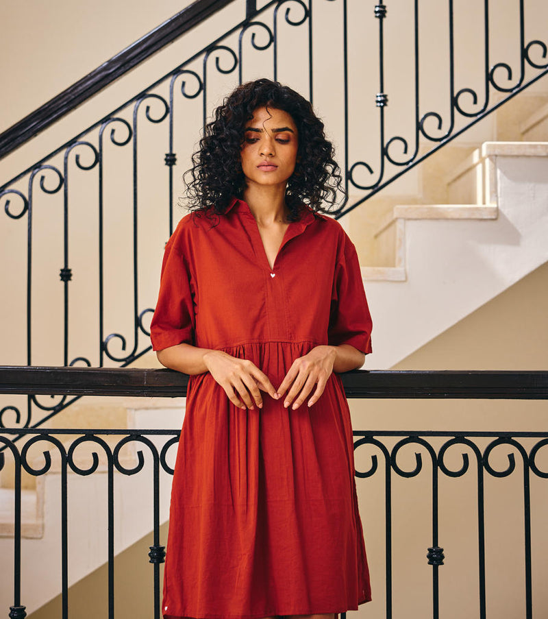 The Sonder Dress cotton by Khara Kapas in rust for women in Singapore