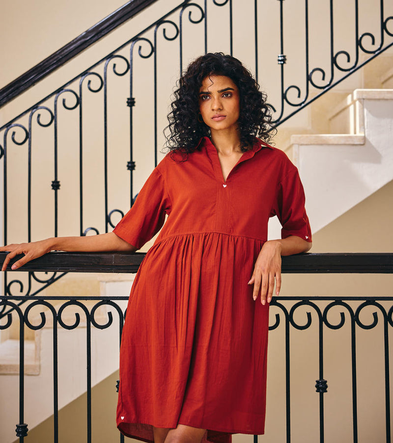 The Sonder Dress cotton by Khara Kapas in rust for women in Singapore