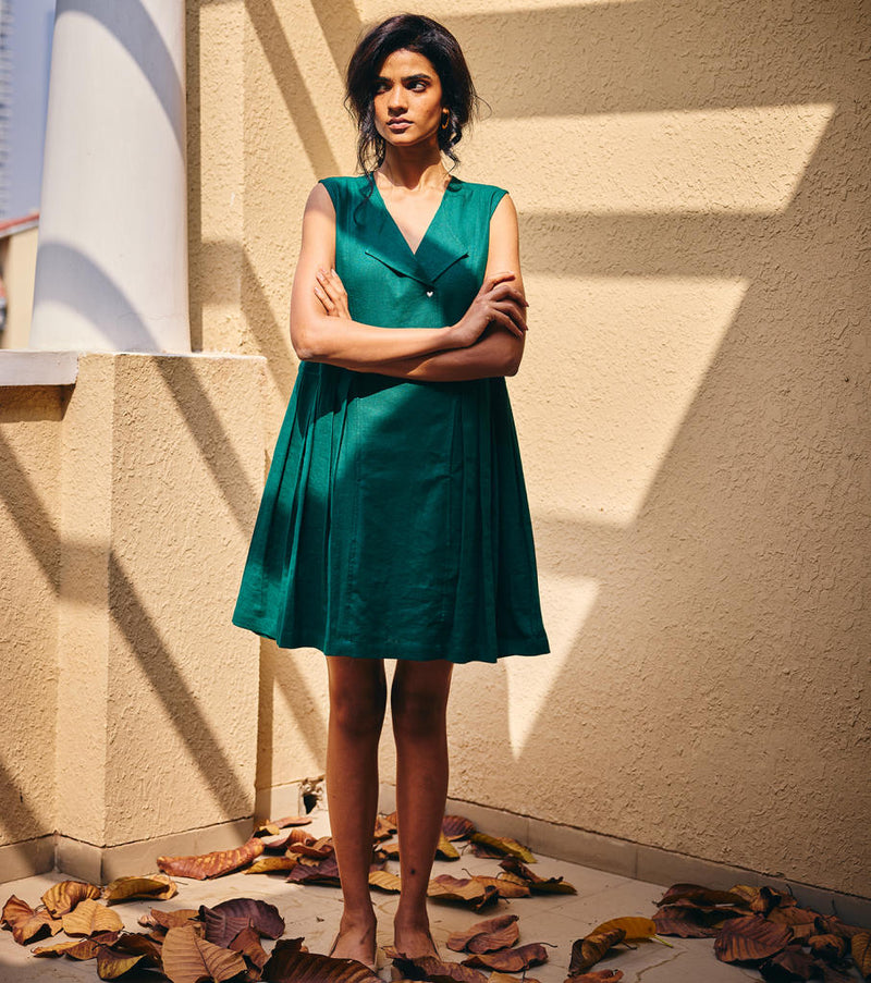 The Strength Midi linen by Khara Kapas in green for women in Singapore