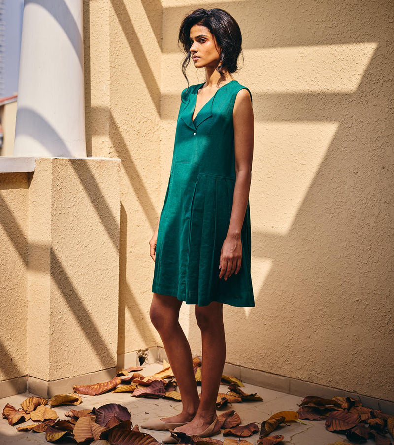 The Strength Midi linen by Khara Kapas in green for women in Singapore