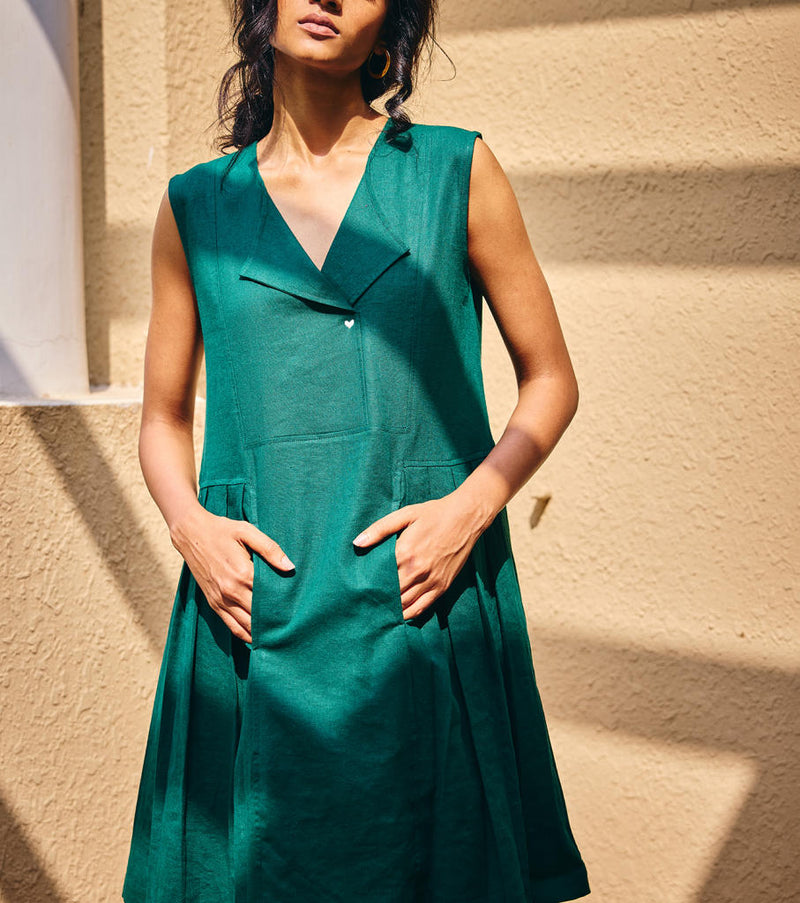 The Strength Midi linen by Khara Kapas in green for women in Singapore