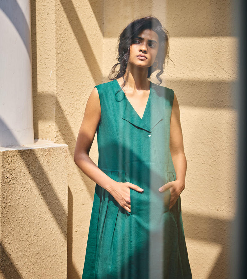 The Strength Midi linen by Khara Kapas in green for women in Singapore