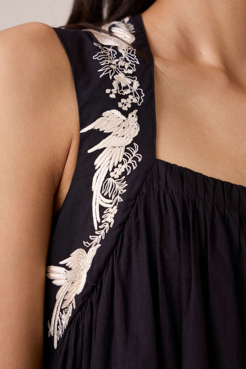 Themis Black Embroidered Dress cotton by The Summer House in black color for women in Singapore