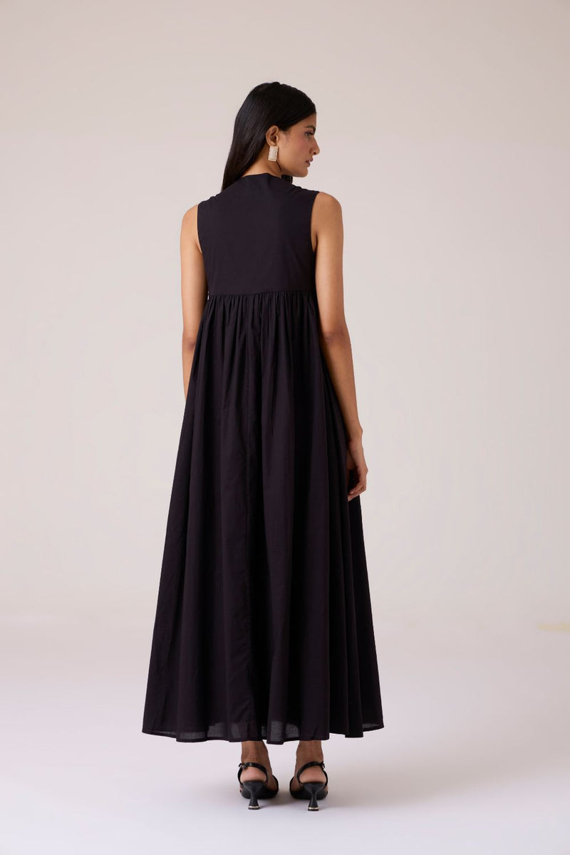 Themis Black Embroidered Dress cotton by The Summer House in black color for women in Singapore