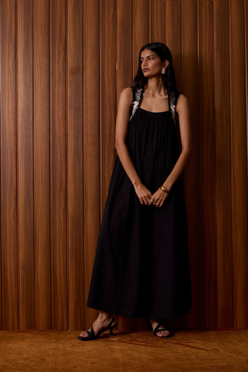 Themis Black Embroidered Dress cotton by The Summer House in black color for women in Singapore