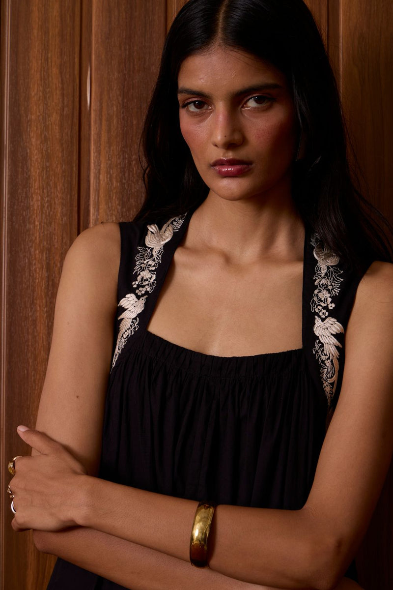Themis Black Embroidered Dress cotton by The Summer House in black color for women in Singapore