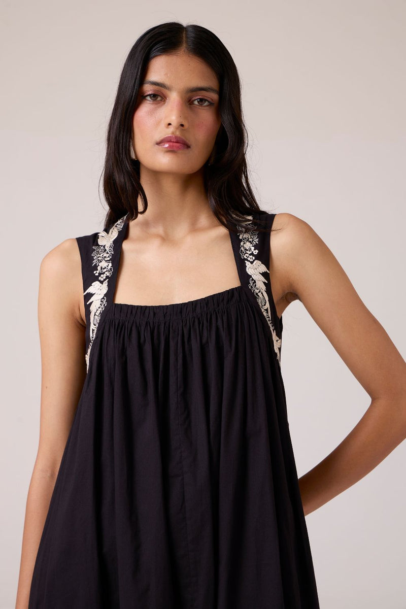 Themis Black Embroidered Dress cotton by The Summer House in black color for women in Singapore