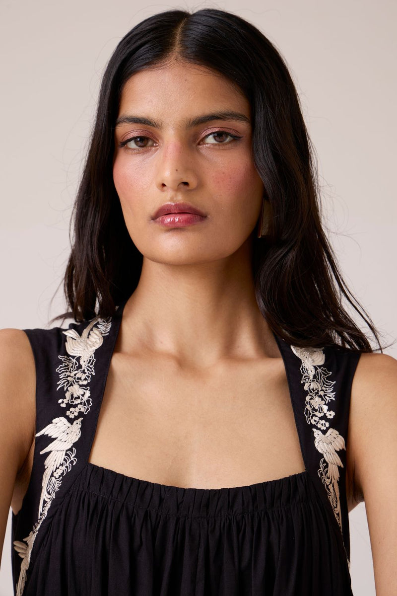 Themis Black Embroidered Dress cotton by The Summer House in black color for women in Singapore