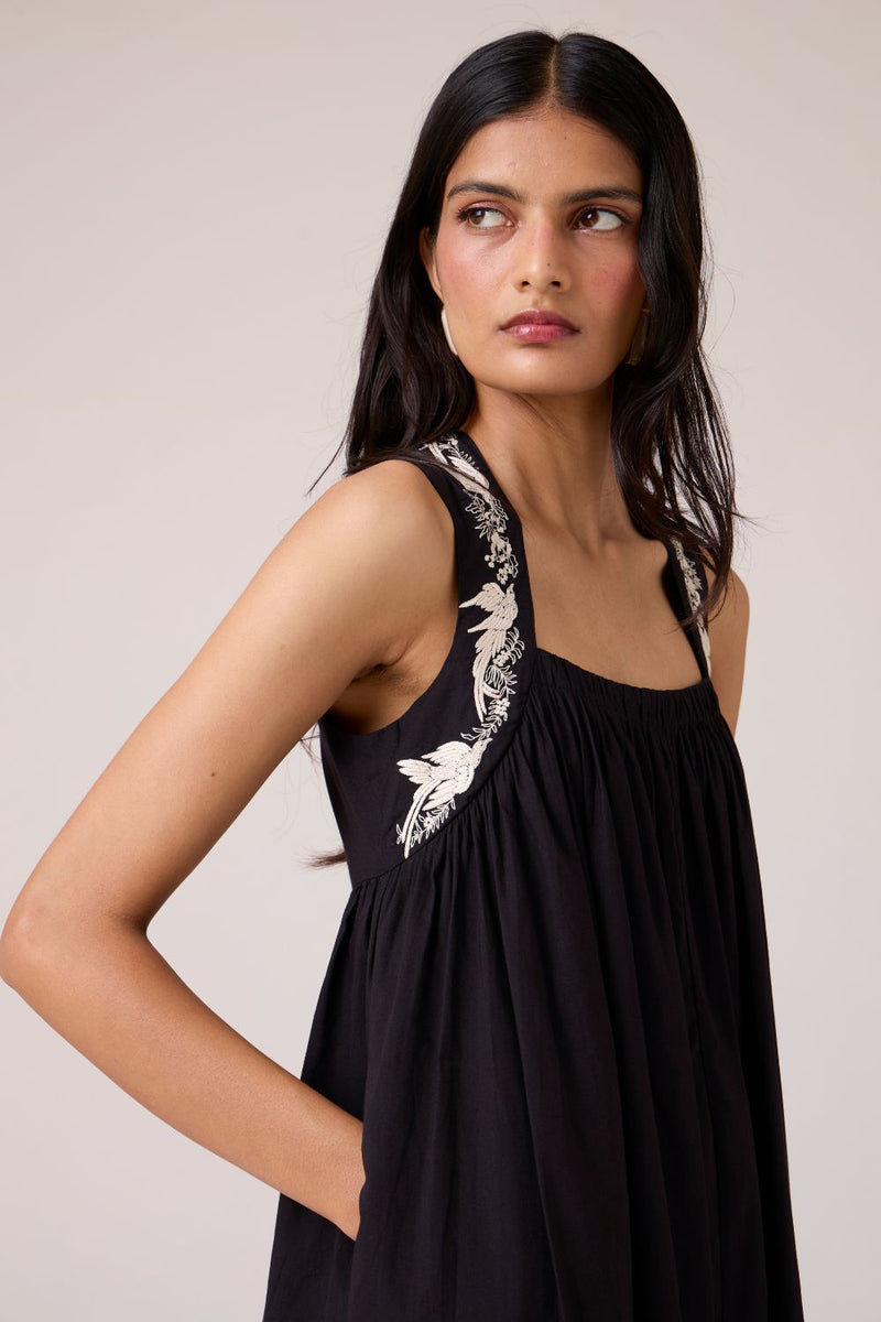Themis Black Embroidered Dress cotton by The Summer House in black color for women in Singapore