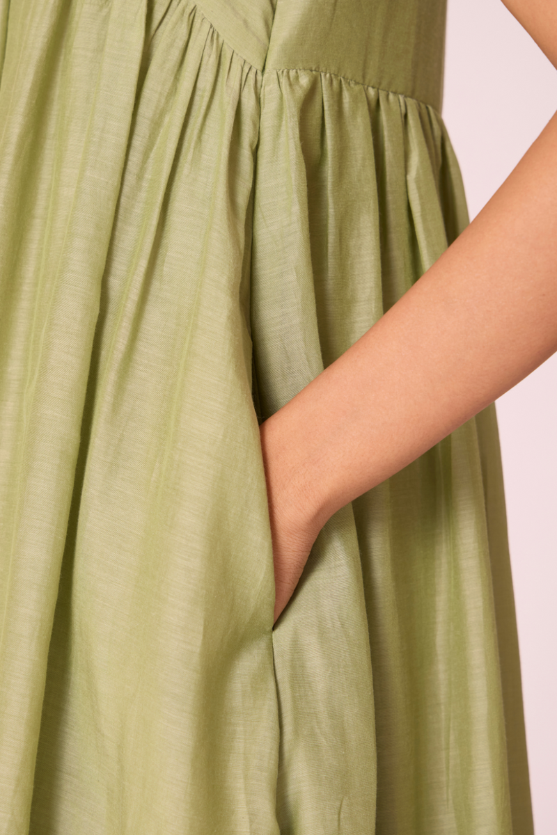 Themis Green Maxi Dress silk by The Summer House in green color for women in Singapore