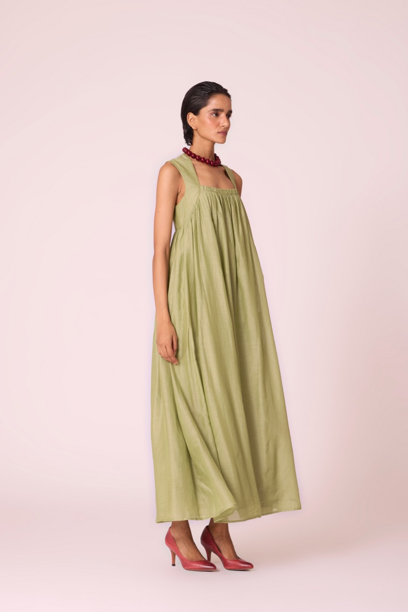 Themis Green Maxi Dress silk by The Summer House in green color for women in Singapore