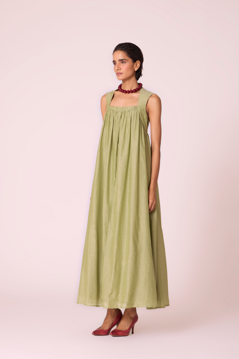 Themis Green Maxi Dress silk by The Summer House in green color for women in Singapore