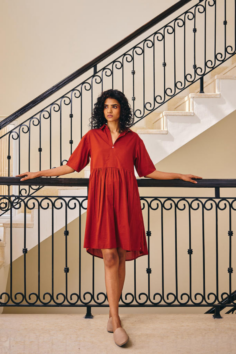 The Sonder Dress cotton by Khara Kapas in rust for women in Singapore