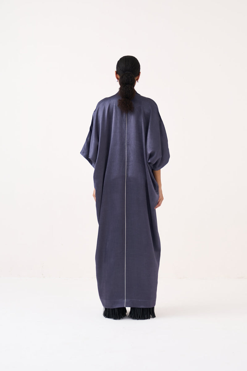Emb. Gusset Kaftan-Ash Violet mushroo satin tunics/kaftan by THREE in voilet for women in Singapore