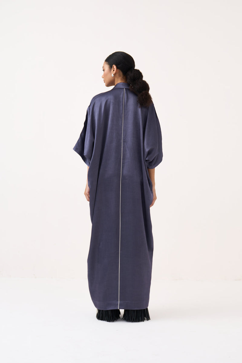 Emb. Gusset Kaftan-Ash Violet mushroo satin tunics/kaftan by THREE in voilet for women in Singapore