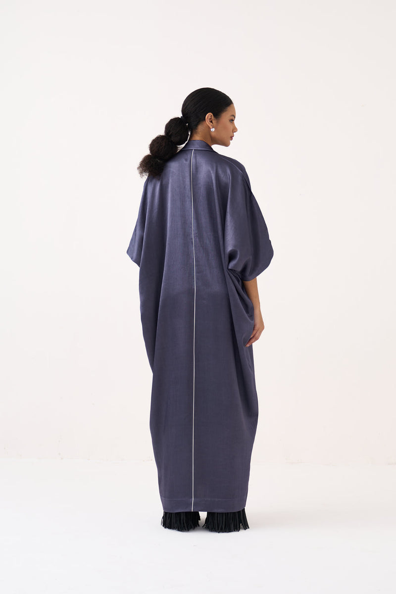 Emb. Gusset Kaftan-Ash Violet mushroo satin tunics/kaftan by THREE in voilet for women in Singapore