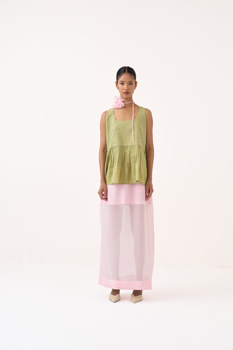 Sheer Skirt-Petal Pink organza skirt by THREE in pink for women in Singapore