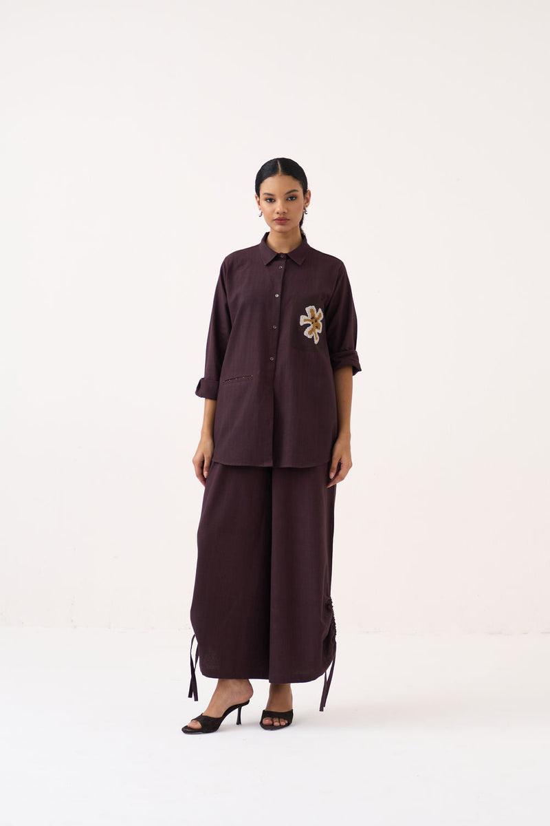 Drawstring Bottom-Dark Brown handwoven cotton pant/trouser by THREE in brown for women in Singapore