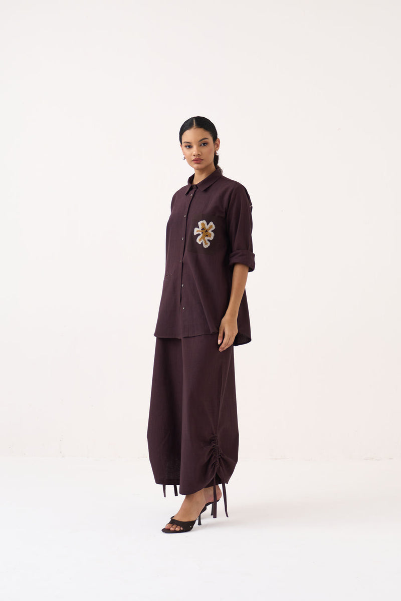 Drawstring Bottom-Dark Brown handwoven cotton pant/trouser by THREE in brown for women in Singapore