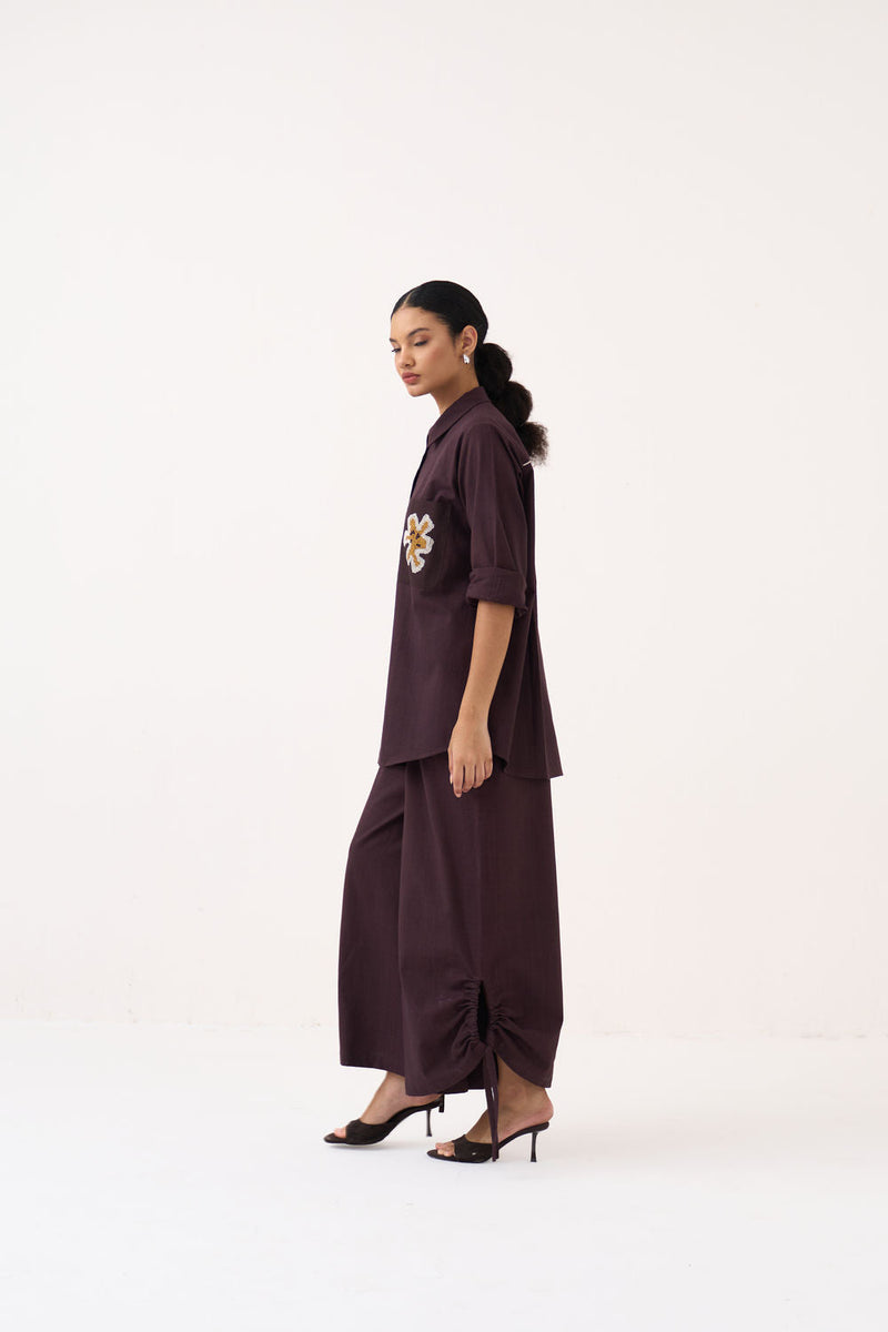 Drawstring Bottom-Dark Brown handwoven cotton pant/trouser by THREE in brown for women in Singapore