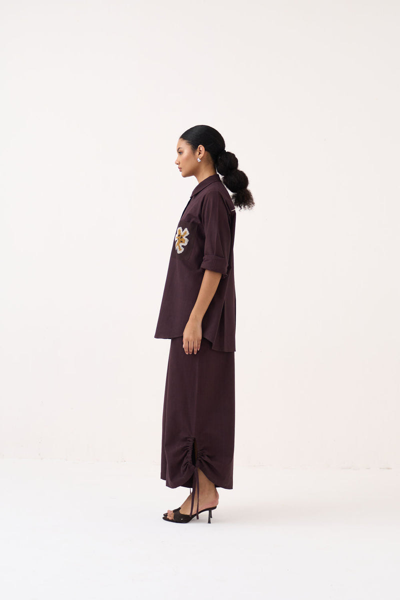 Drawstring Bottom-Dark Brown handwoven cotton pant/trouser by THREE in brown for women in Singapore