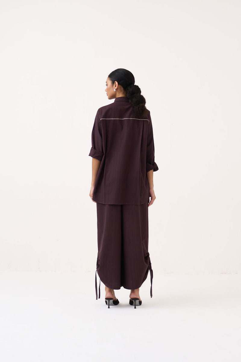 Drawstring Bottom-Dark Brown handwoven cotton pant/trouser by THREE in brown for women in Singapore
