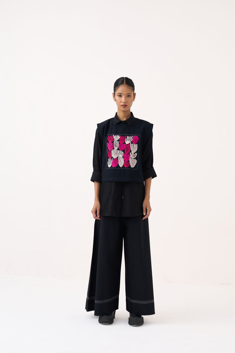 All Over Embroidery Overlay Co-Ord (Set Of 3)-Grey handwoven cotton co-ord set by THREE in grey, fuchsia for women in Singapore