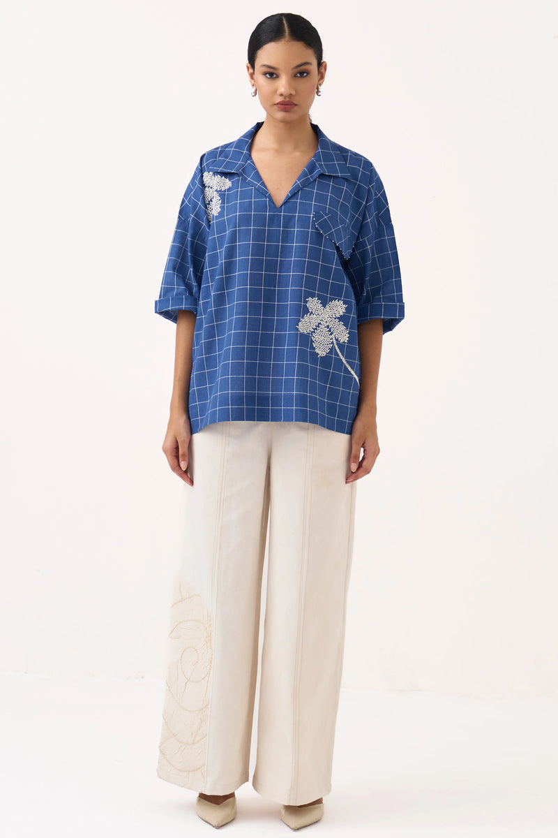 TCMPOP26-26 EMB V NECK TOP -Size S