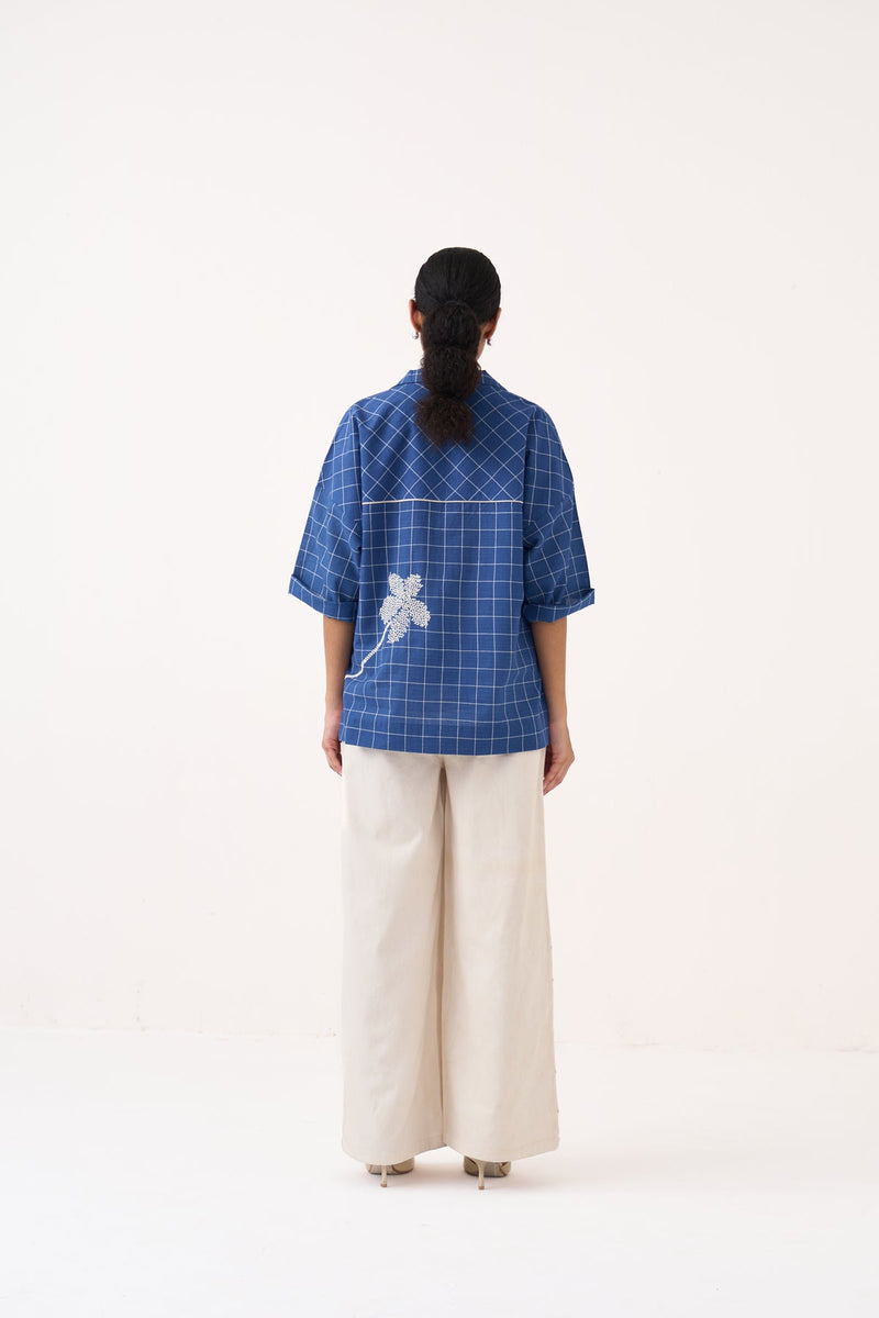 Emb. V Neck Top-Cobalt Blue  mul top/shirt by THREE in cobalt blue for women in Singapore