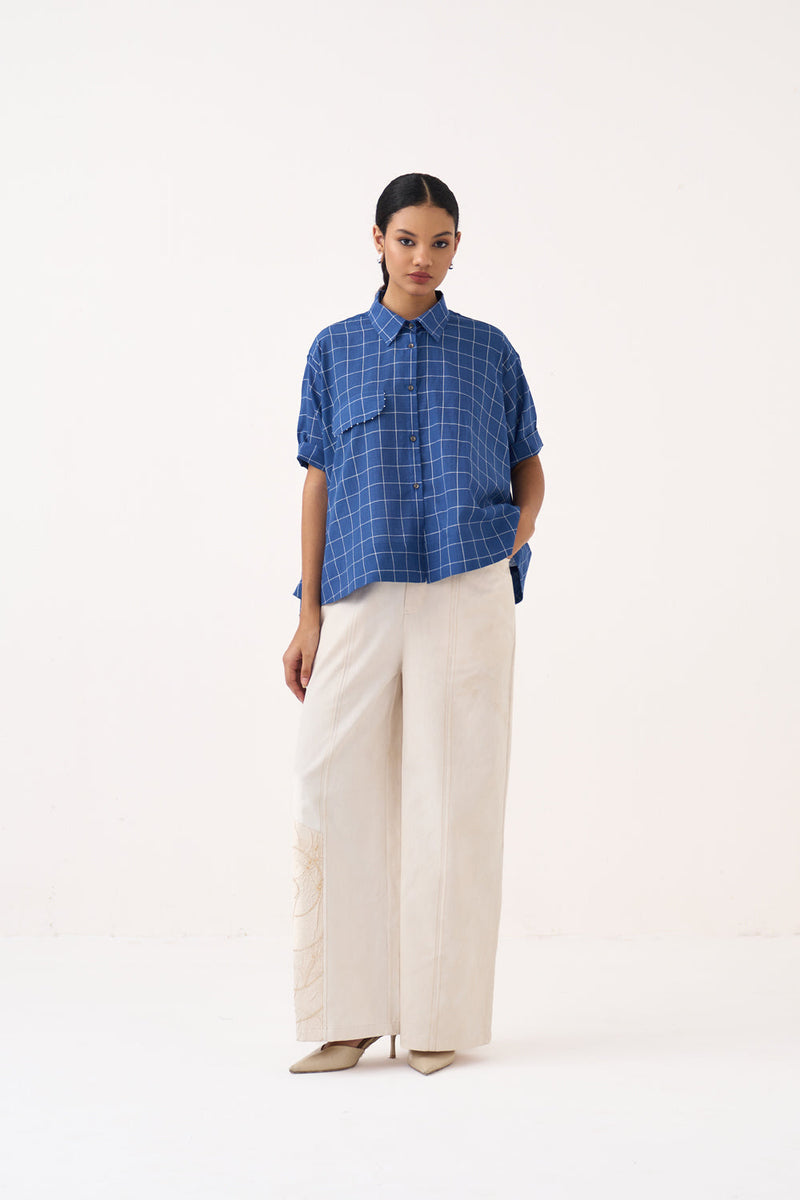 Wide Hem Shirt-Cobalt Blue  mul tunics/kaftan by THREE in cobalt blue for women in Singapore