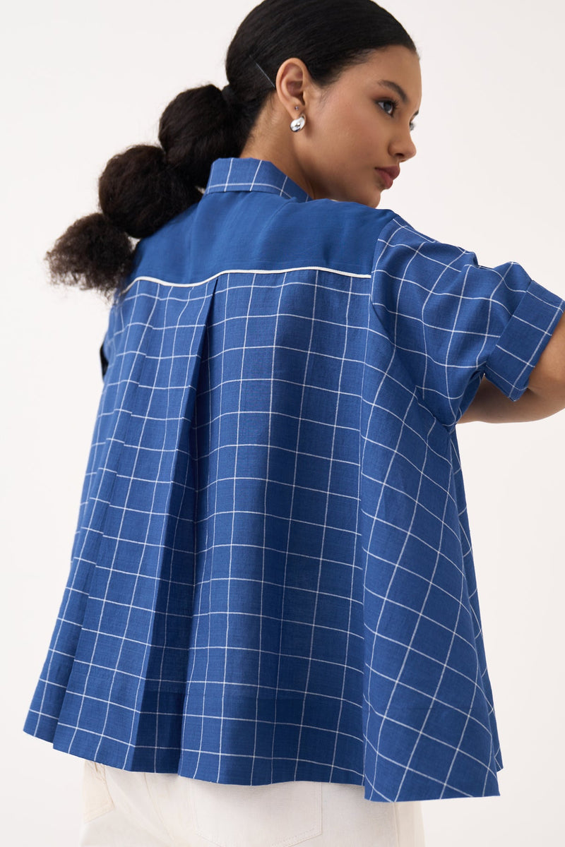 Wide Hem Shirt-Cobalt Blue  mul tunics/kaftan by THREE in cobalt blue for women in Singapore