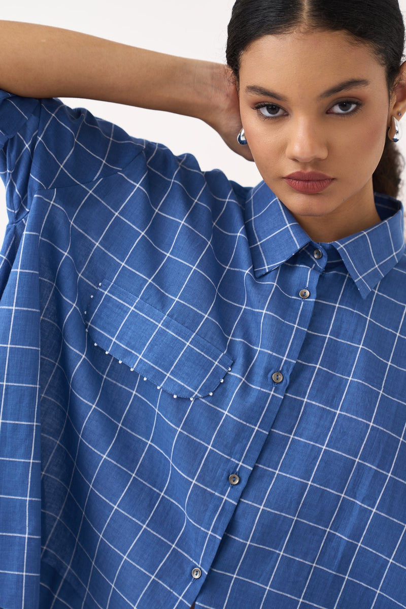 Wide Hem Shirt-Cobalt Blue  mul tunics/kaftan by THREE in cobalt blue for women in Singapore