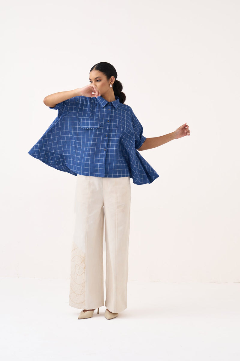 Wide Hem Shirt-Cobalt Blue  mul tunics/kaftan by THREE in cobalt blue for women in Singapore