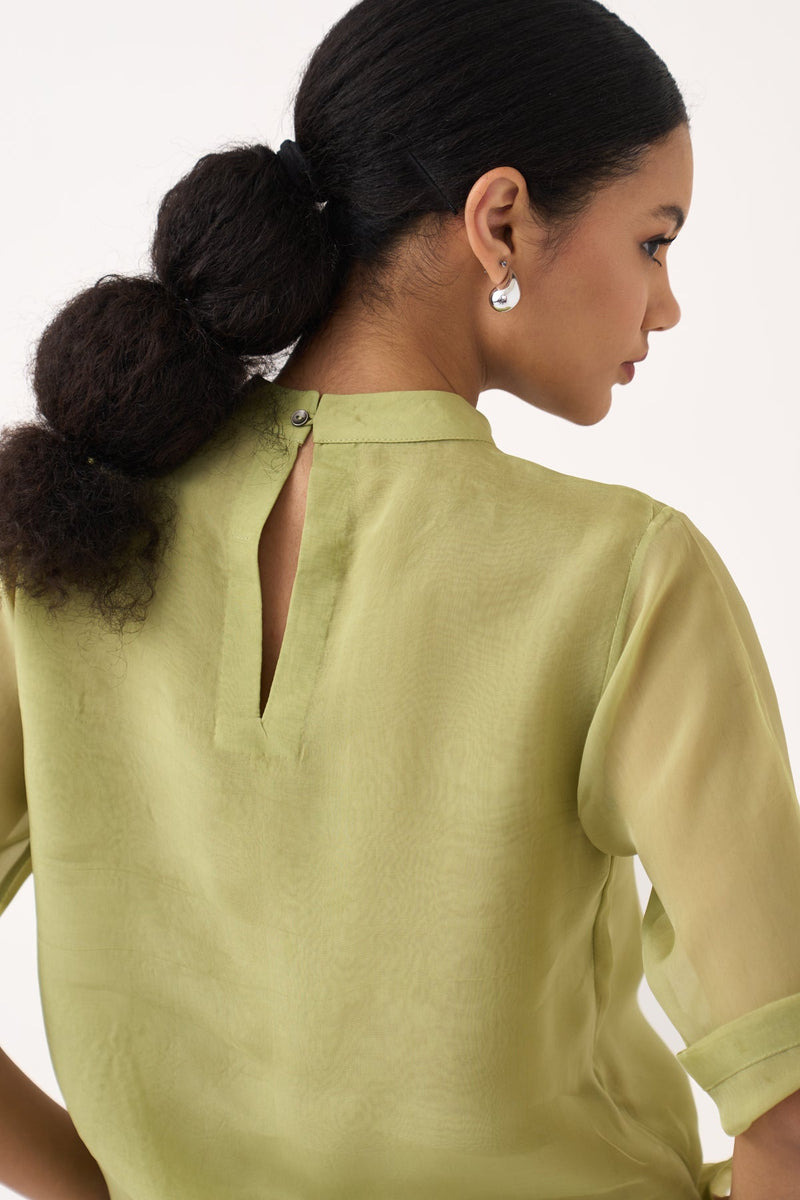 Poppy Top-Soft Moss  organza top/shirt by THREE in soft moss for women in Singapore