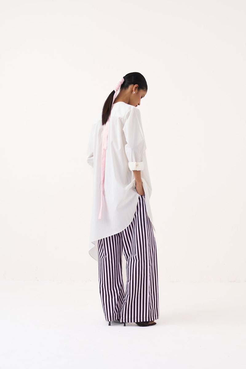 Emb. Patch Asymmetric Hem Shirt-White   100% cotton poplin tunics/kaftan by THREE in white for women in Singapore