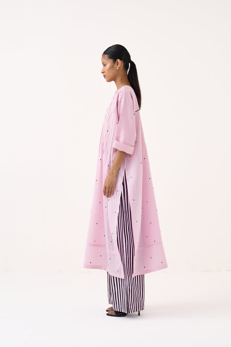 Pintuck Polka Kaftan-Petal Pink  chanderi tunics/kaftan by THREE in pink for women in Singapore