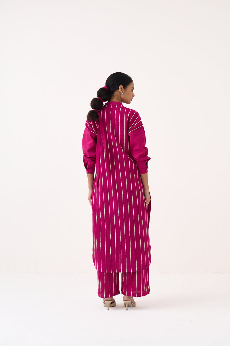 U-Yoke Emb. Tunic-Bright Berry handwoven cotton tunics/kaftan by THREE in pink for women in Singapore
