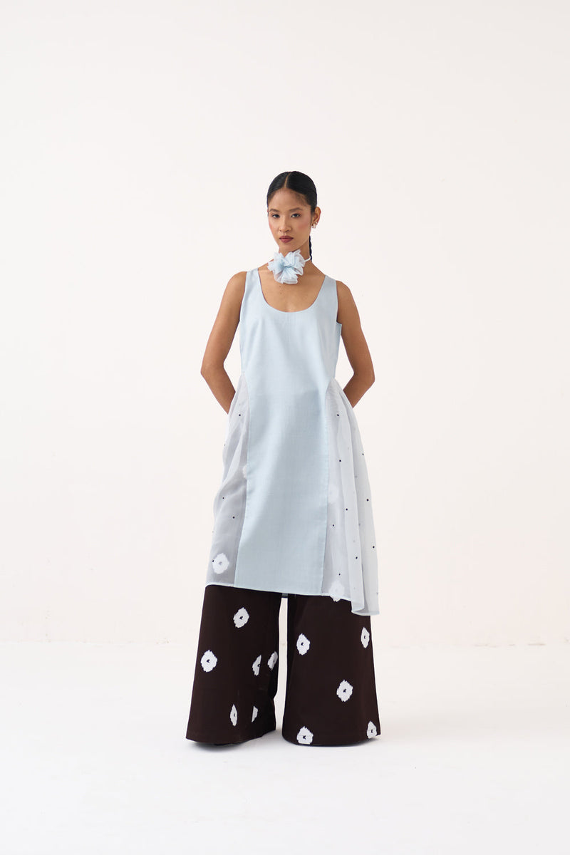 Side U-Gather Tunic-Ice Blue  chanderi/organza tunics/kaftan by THREE in ice blue for women in Singapore