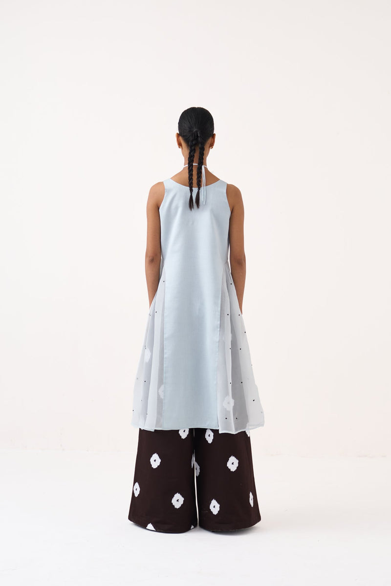 Side U-Gather Tunic-Ice Blue  chanderi/organza tunics/kaftan by THREE in ice blue for women in Singapore