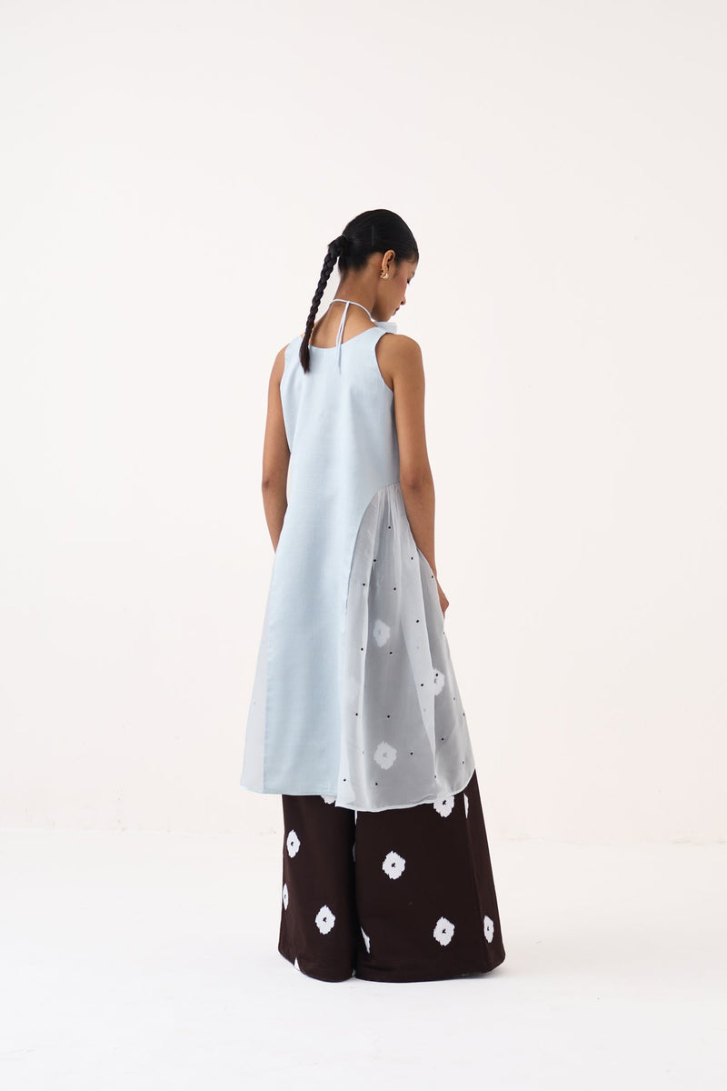 Side U-Gather Tunic Co-Ord-Ice Blue & Cocoa Brown chanderi/organza co-ord set by THREE in ice blue for women in Singapore