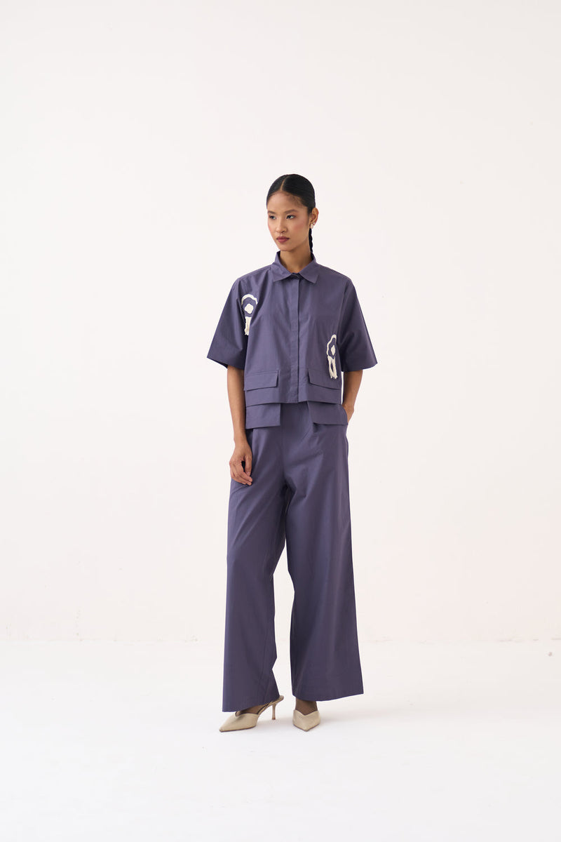 Crop Fringe Top Co-Ord-Ash Violet poplin co-ord set by THREE in voilet for women in Singapore