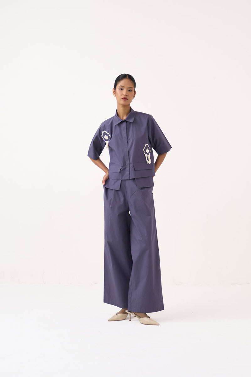 Crop Fringe Top Co-Ord-Ash Violet poplin co-ord set by THREE in voilet for women in Singapore