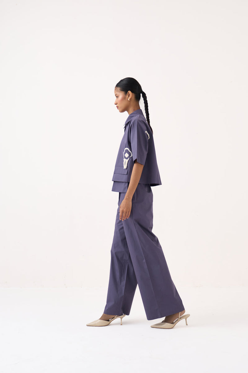 Crop Fringe Top Co-Ord-Ash Violet poplin co-ord set by THREE in voilet for women in Singapore
