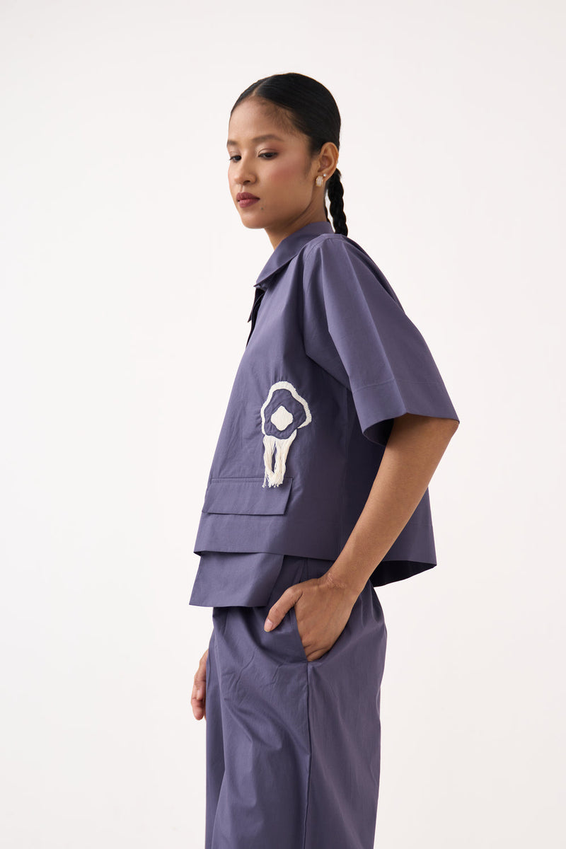 Crop Fringe Top Co-Ord-Ash Violet poplin co-ord set by THREE in voilet for women in Singapore