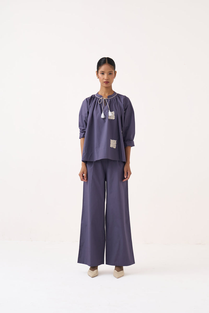Wave Emb. Top Co-Ord-Ash Violet poplin co-ord set by THREE in voilet for women in Singapore