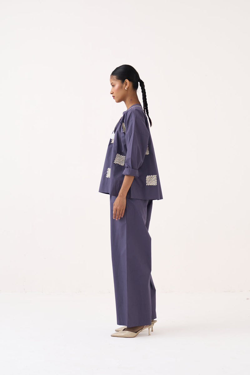 Wave Emb. Top-Ash Violet poplin top/shirt by THREE in violet for women in Singapore