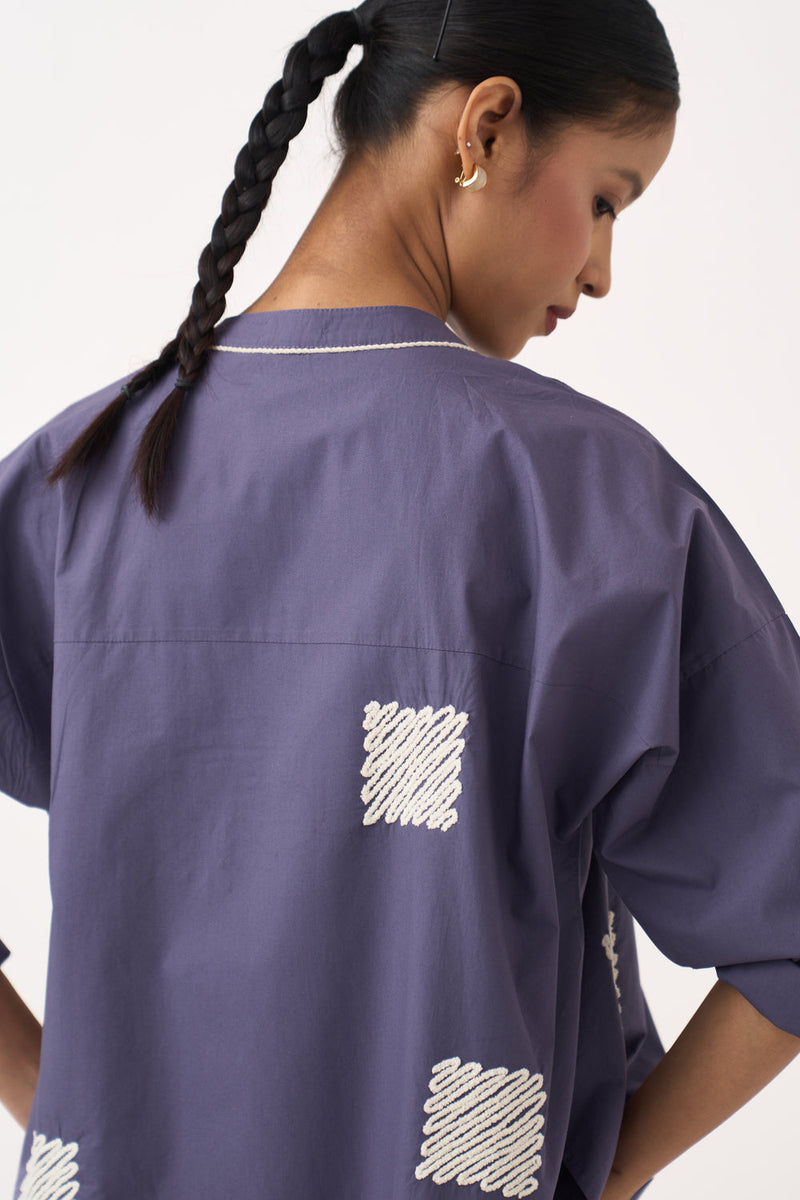 Wave Emb. Top-Ash Violet poplin top/shirt by THREE in violet for women in Singapore